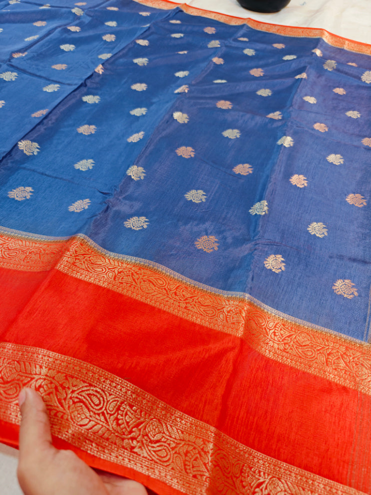 RUSSIAN SILK IN ROYAL BLUE WITH RED BORDER