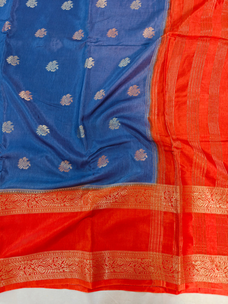 RUSSIAN SILK IN ROYAL BLUE WITH RED BORDER