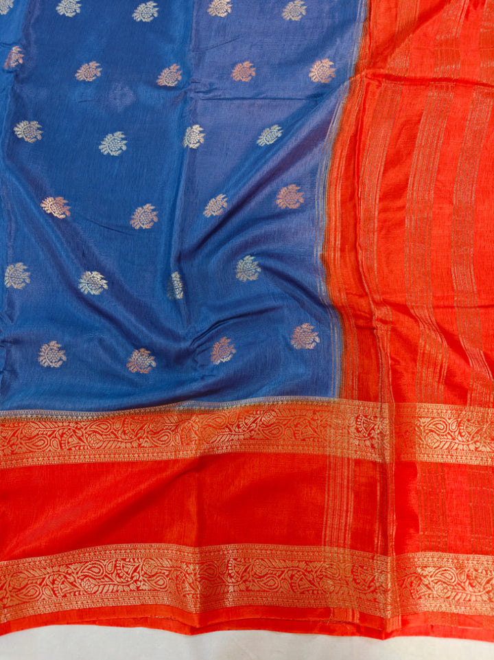 RUSSIAN SILK IN ROYAL BLUE WITH RED BORDER