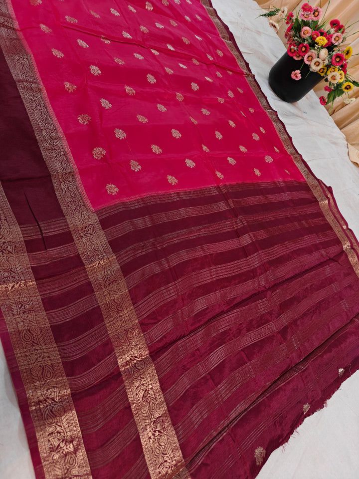 RUSSIAN SILK IN RANI COLOUR WITH VINE BORDER