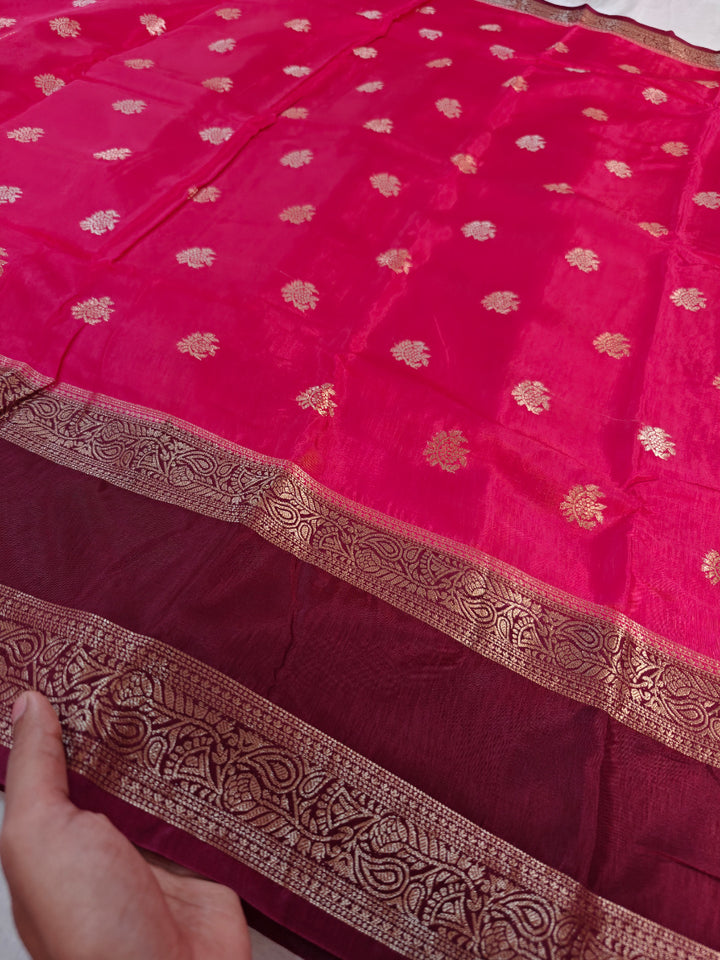 RUSSIAN SILK IN RANI COLOUR WITH VINE BORDER