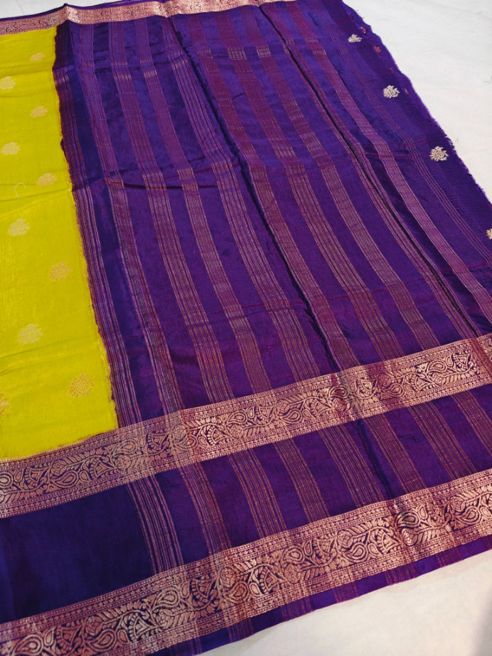 PARROT GREEN RUSSIAN SILK WITH INDIGO BORDER