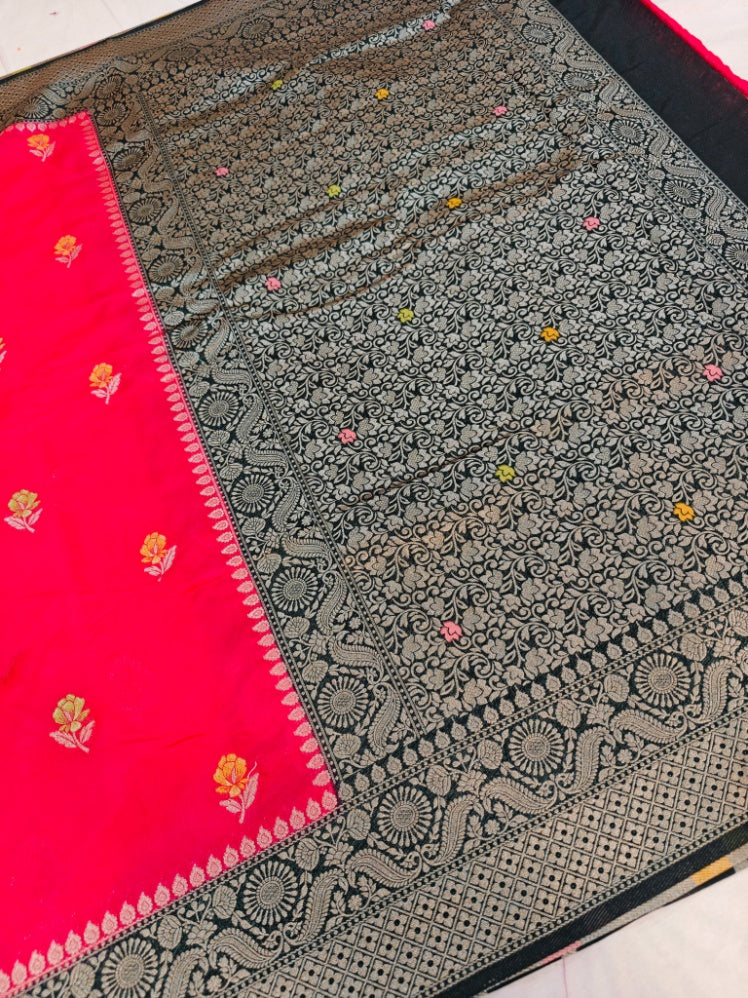 MINAKARI PAPER SILK WITH BLACK BORDER AND BRIGHT RED