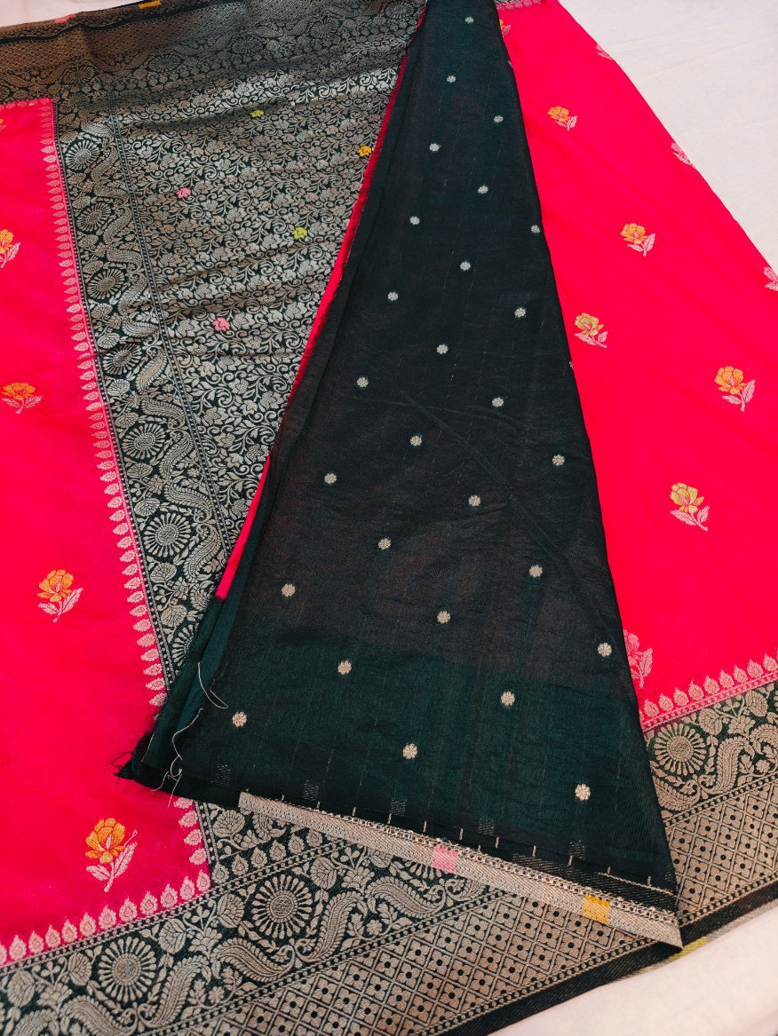 MINAKARI PAPER SILK WITH BLACK BORDER AND BRIGHT RED