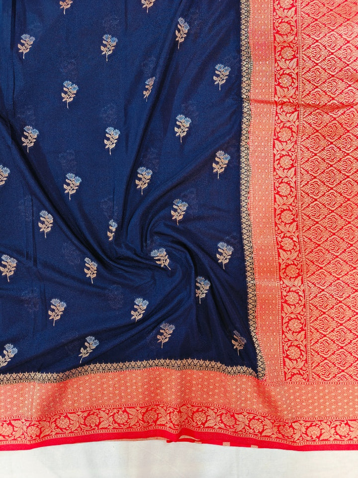NAVY BLUE WITH RED BORDER KHADDI GEORGETTE