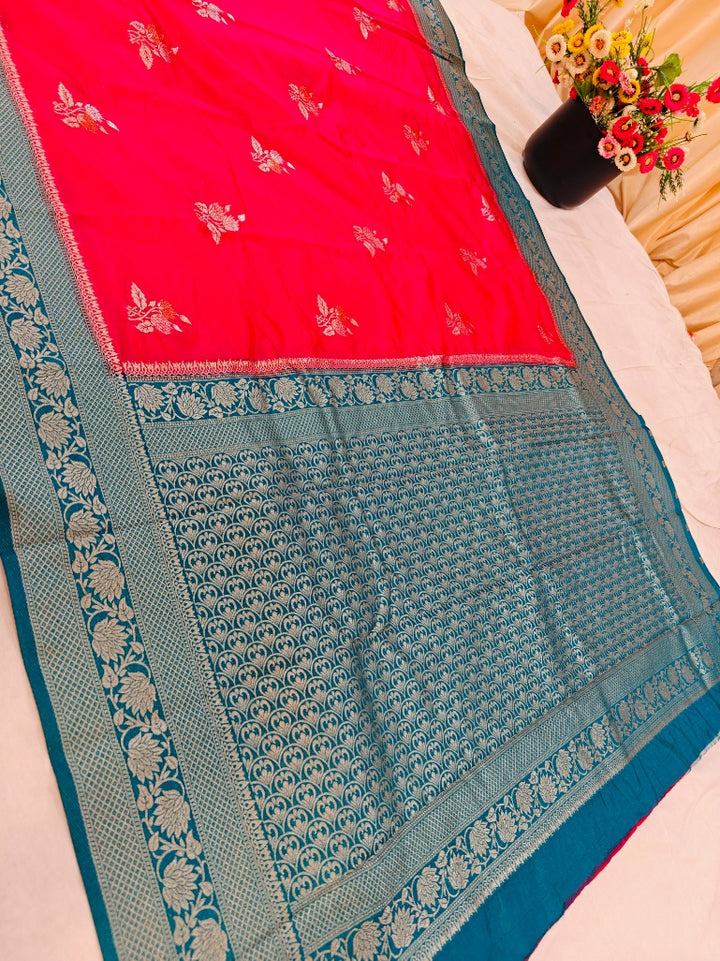 PAPER SILK MINAKARI WITH RANI COLOUR BODY AND BLUE BORDER