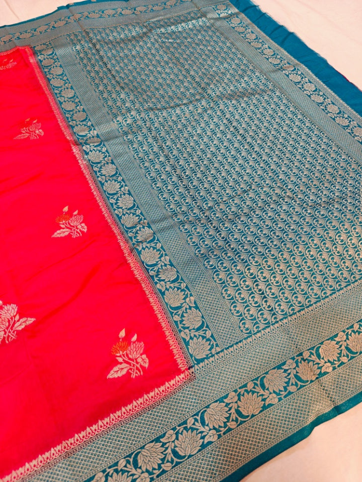PAPER SILK MINAKARI WITH RANI COLOUR BODY AND BLUE BORDER
