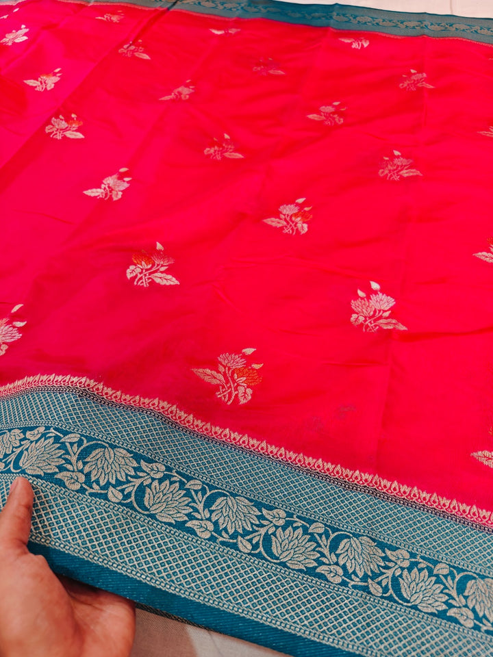 PAPER SILK MINAKARI WITH RANI COLOUR BODY AND BLUE BORDER