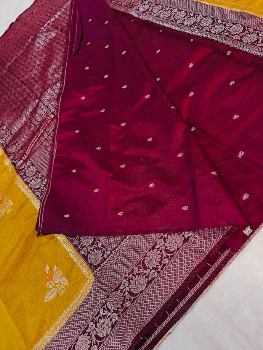 PAPER SILK MINAKARI IN MUSTARD COLOUR WITH VINE BORDER
