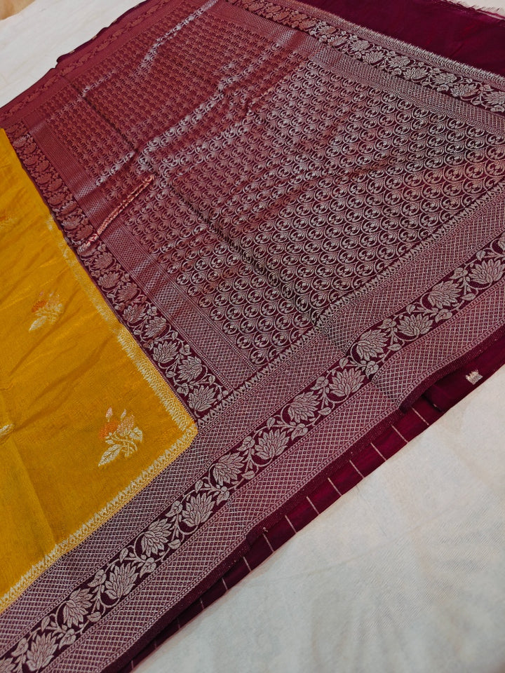 PAPER SILK MINAKARI IN MUSTARD COLOUR WITH VINE BORDER