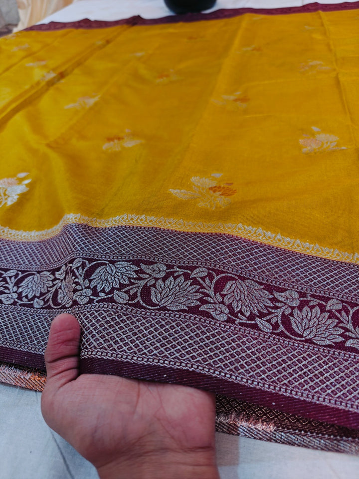 PAPER SILK MINAKARI IN MUSTARD COLOUR WITH VINE BORDER