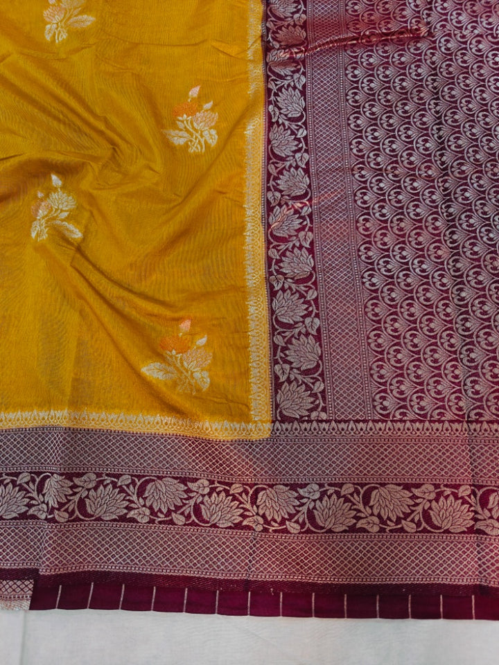 PAPER SILK MINAKARI IN MUSTARD COLOUR WITH VINE BORDER