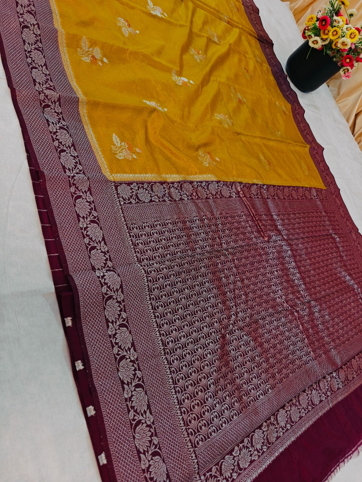 PAPER SILK MINAKARI IN MUSTARD COLOUR WITH VINE BORDER