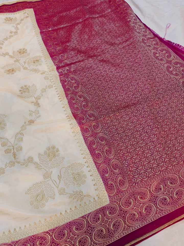 RUSSIAN SILK CREAM WITH GARNET BORDER
