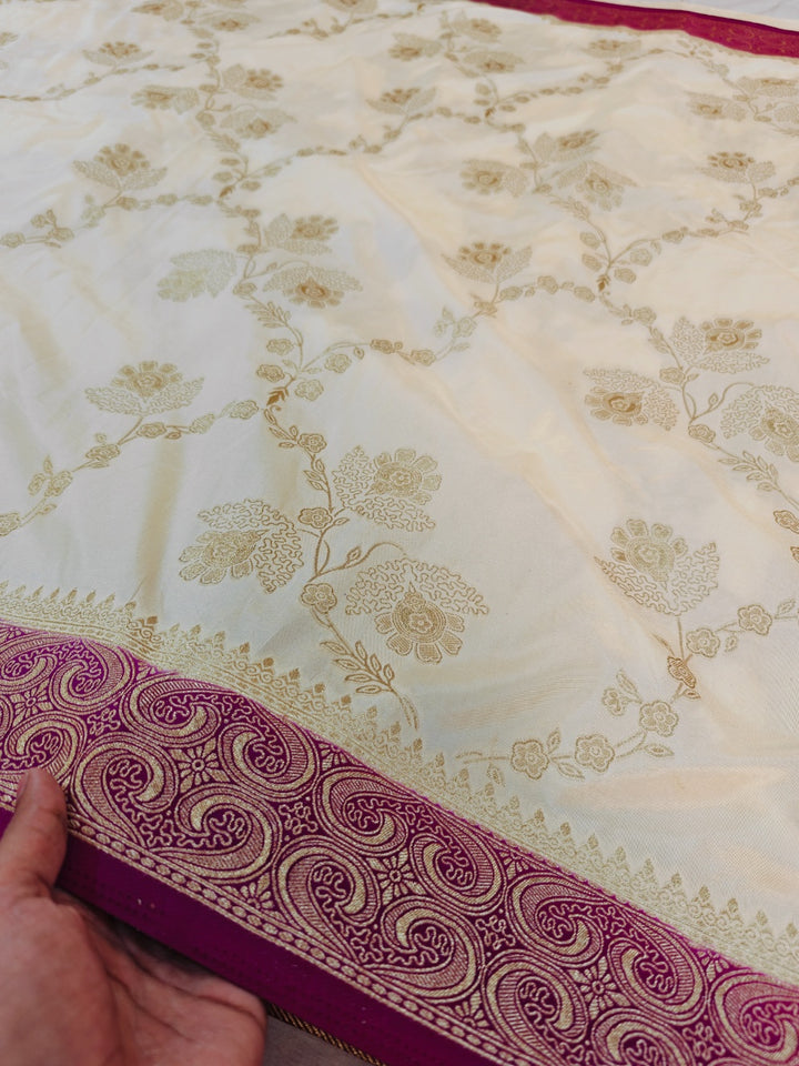RUSSIAN SILK CREAM WITH GARNET BORDER