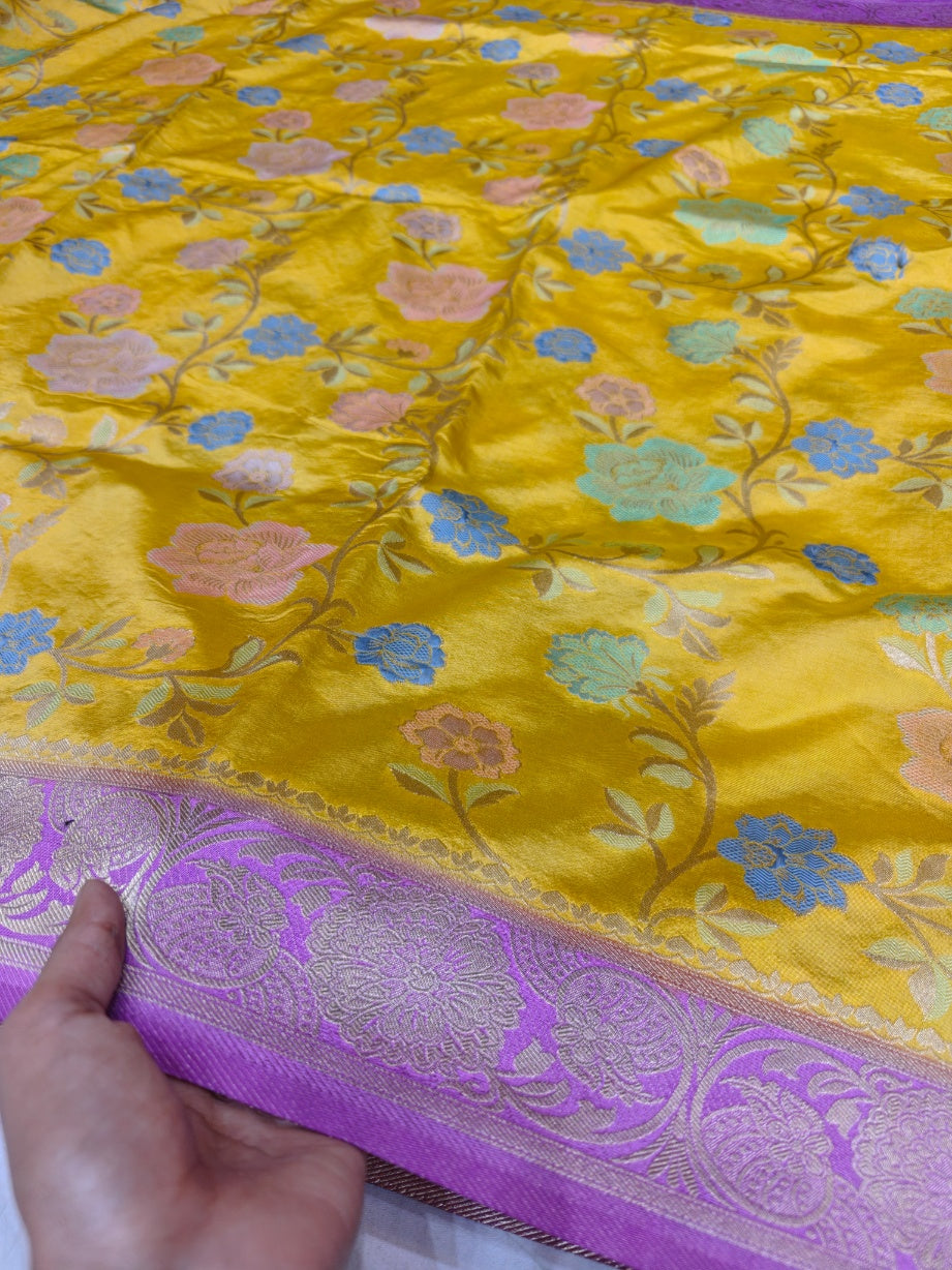 VISCOS SILK IN AIRY GOLD WITH LAVENDER BORDER