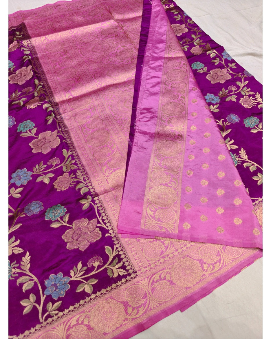 MAGENTA RUSSIAN SILK VISCOS WITH BABY PINK BORDER