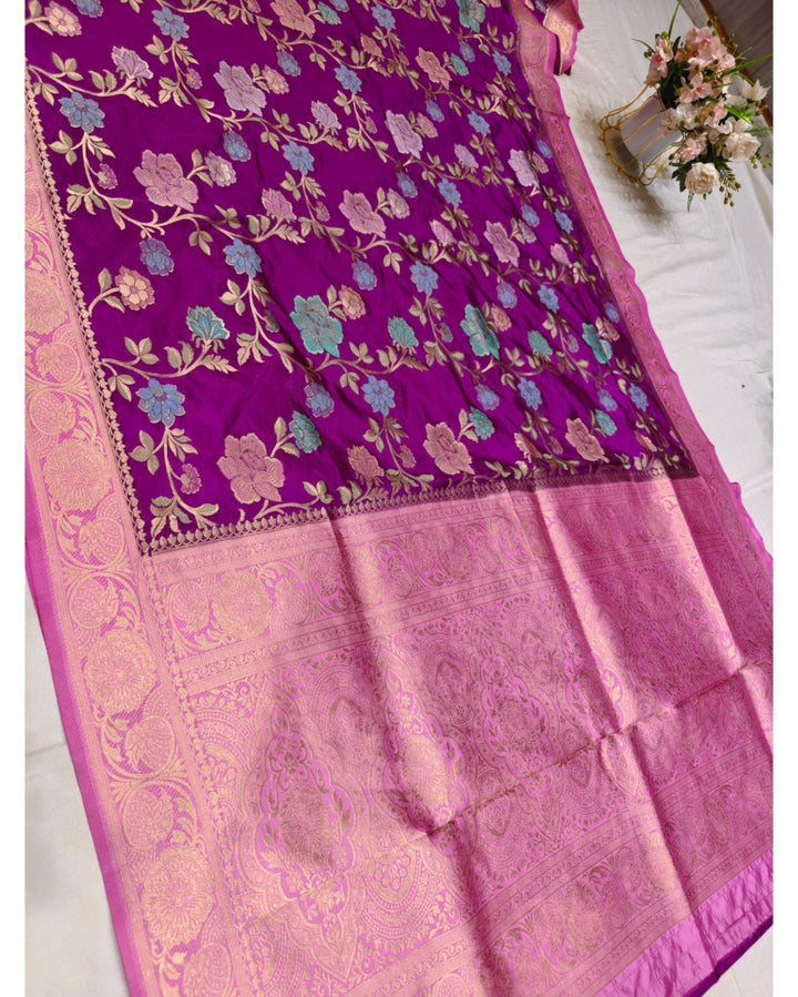 MAGENTA RUSSIAN SILK VISCOS WITH BABY PINK BORDER