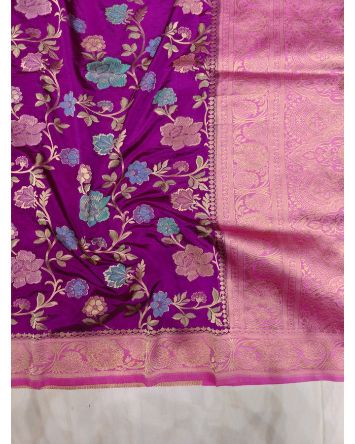 MAGENTA RUSSIAN SILK VISCOS WITH BABY PINK BORDER