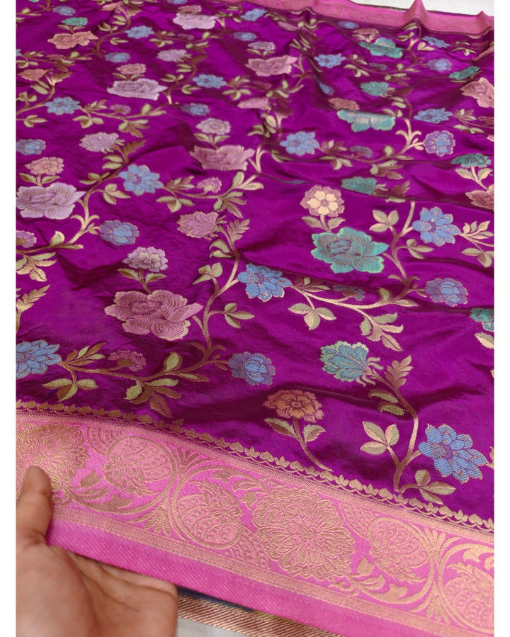 MAGENTA RUSSIAN SILK VISCOS WITH BABY PINK BORDER