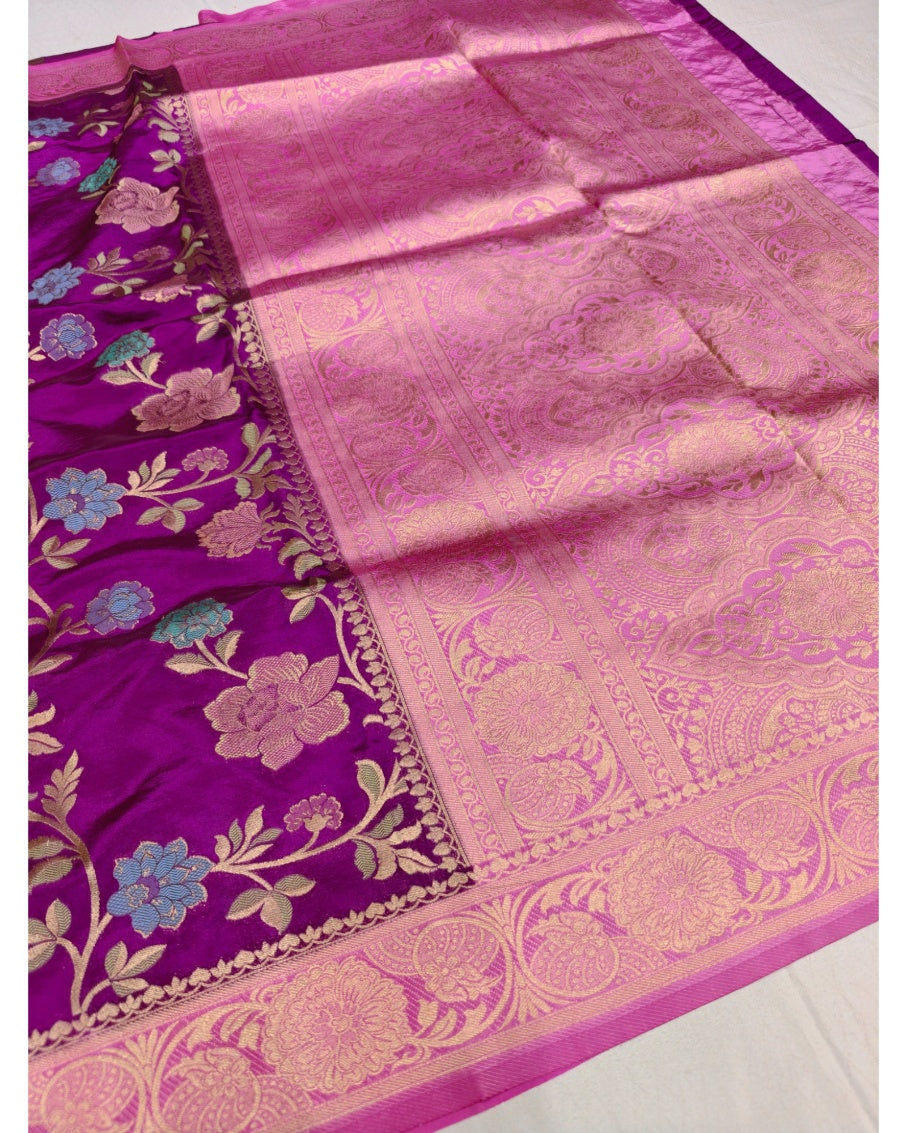 MAGENTA RUSSIAN SILK VISCOS WITH BABY PINK BORDER
