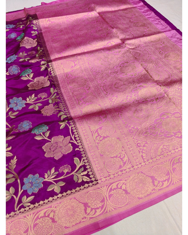 MAGENTA RUSSIAN SILK VISCOS WITH BABY PINK BORDER