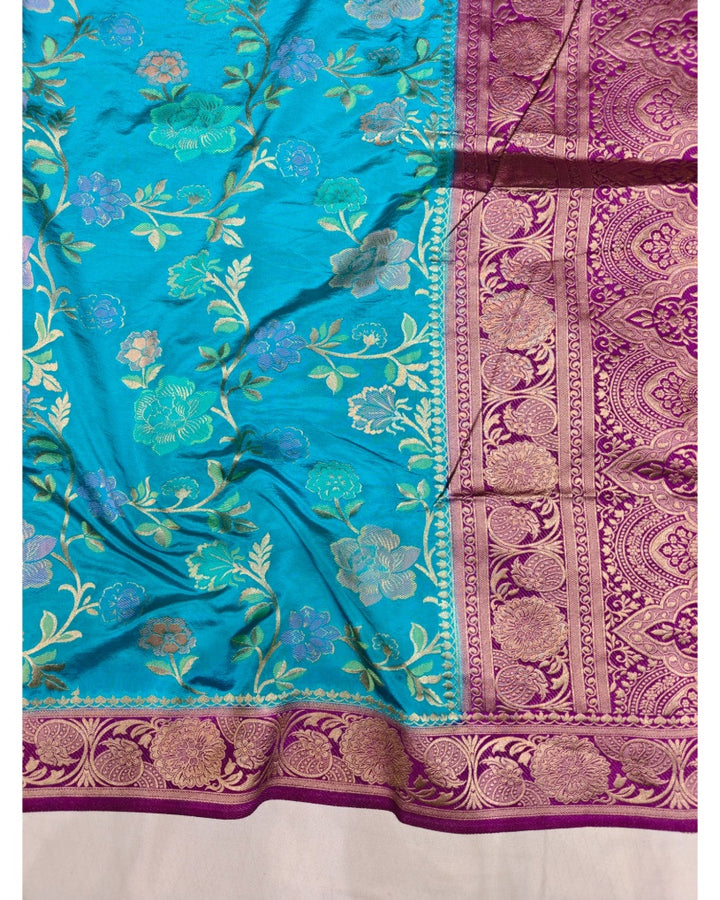 FEROZI BLUE WITH MAGENTA BORDER RUSSIAN SILK