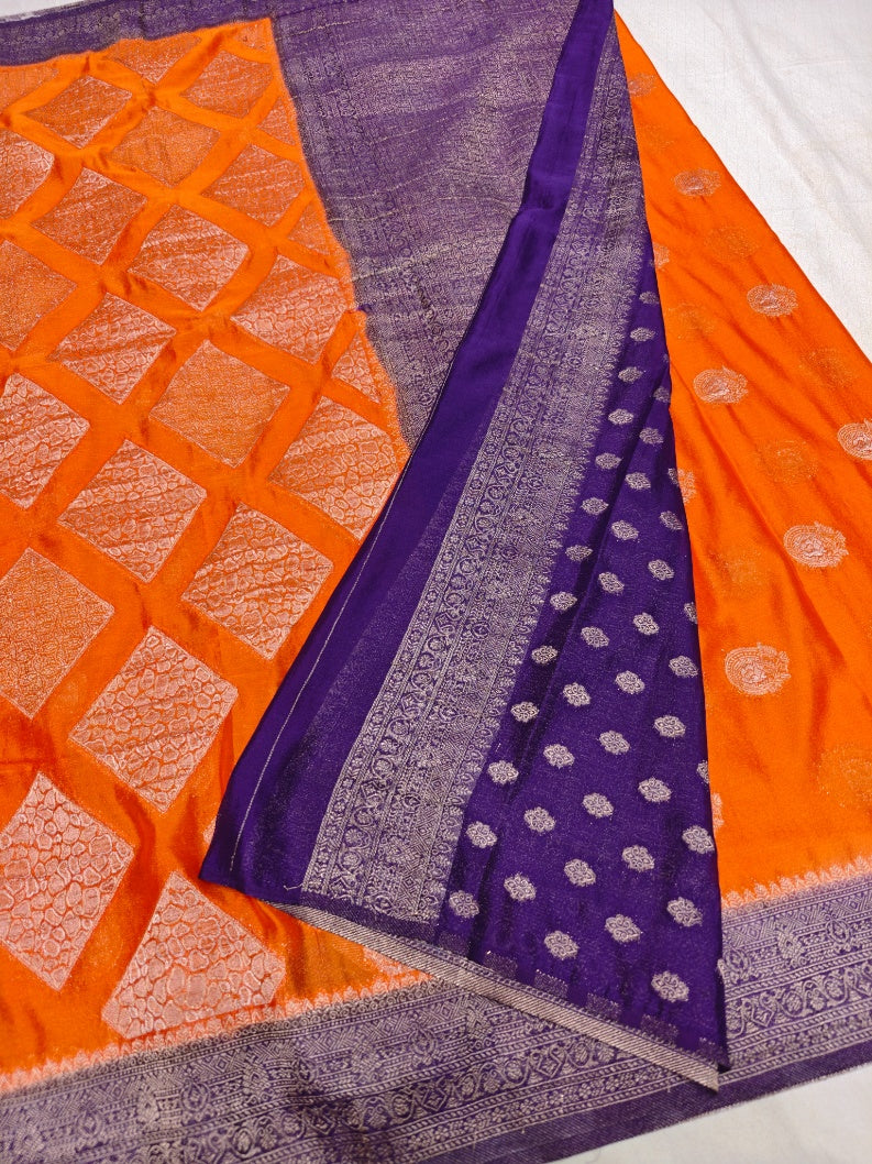 TANGY ORANGE CHINON CREPE GEORGETTE WITH VIOLET BORDER