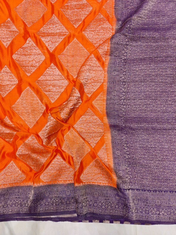 TANGY ORANGE CHINON CREPE GEORGETTE WITH VIOLET BORDER