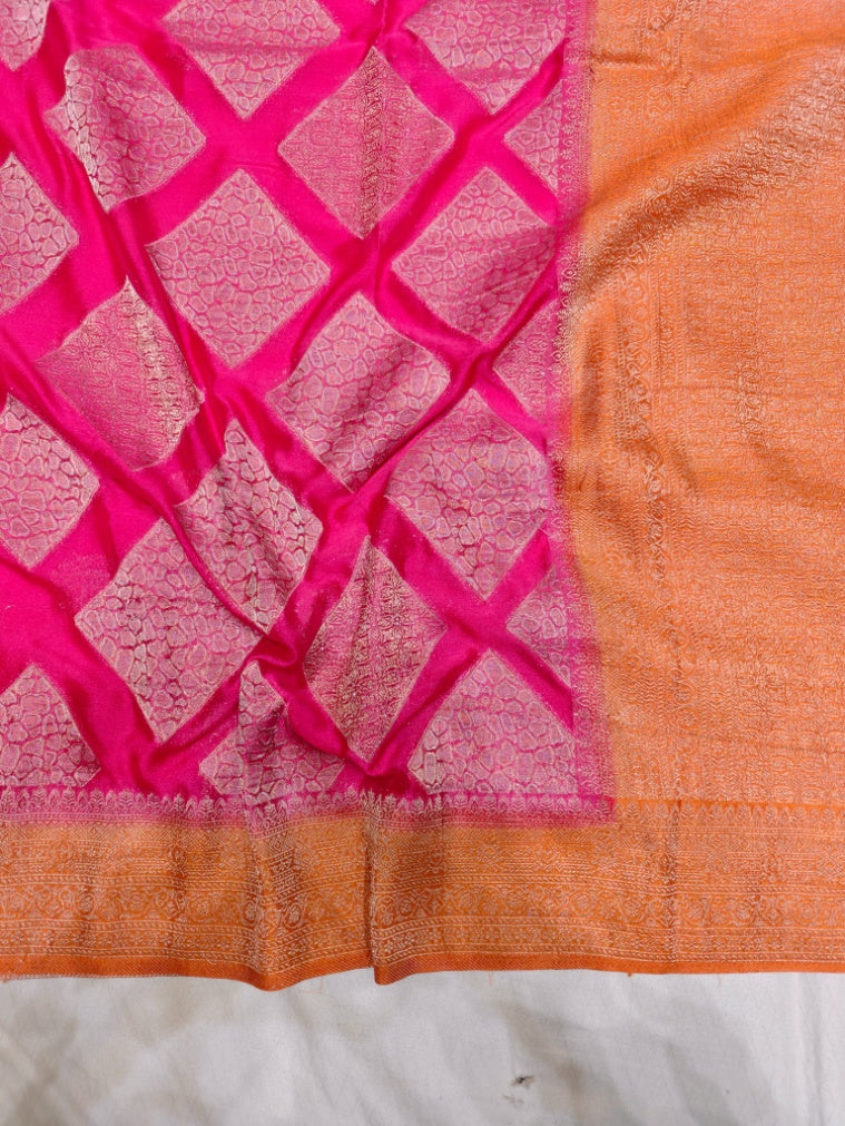 VIBRANT PINK CHINON CREPE GEORGETTE WITH ORANGE BORDER