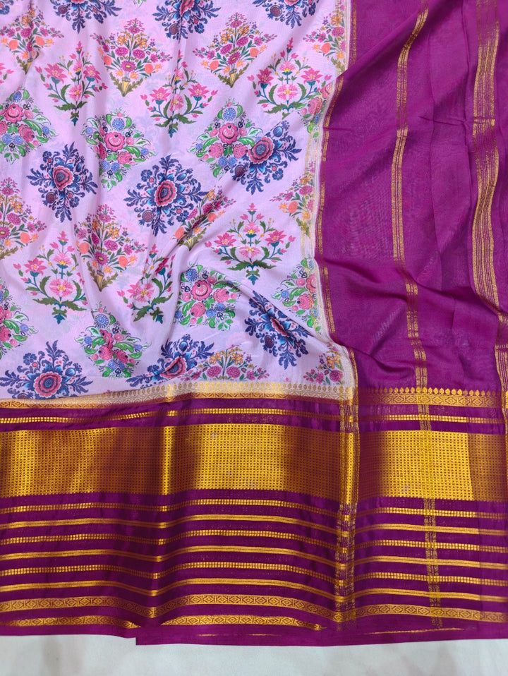 GARNET BORDER WITH LAVENDER HUE BODY DIGITAL PRINT