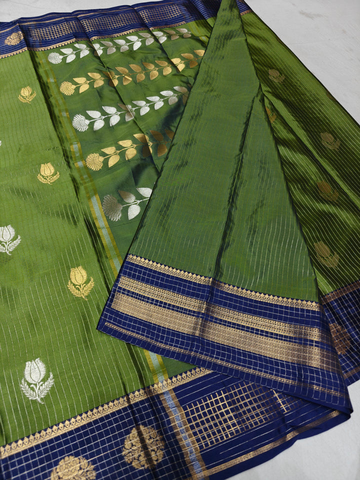 BANARASI TRENDING GREEN WITH ROYAL BLUE BORDER