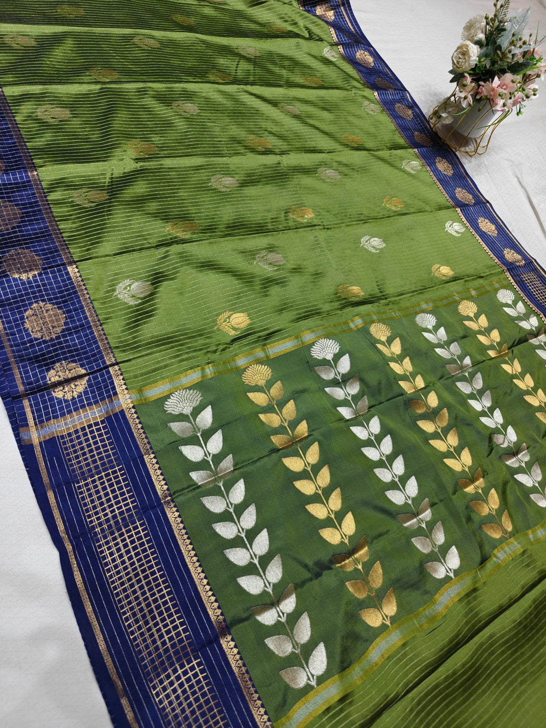 BANARASI TRENDING GREEN WITH ROYAL BLUE BORDER