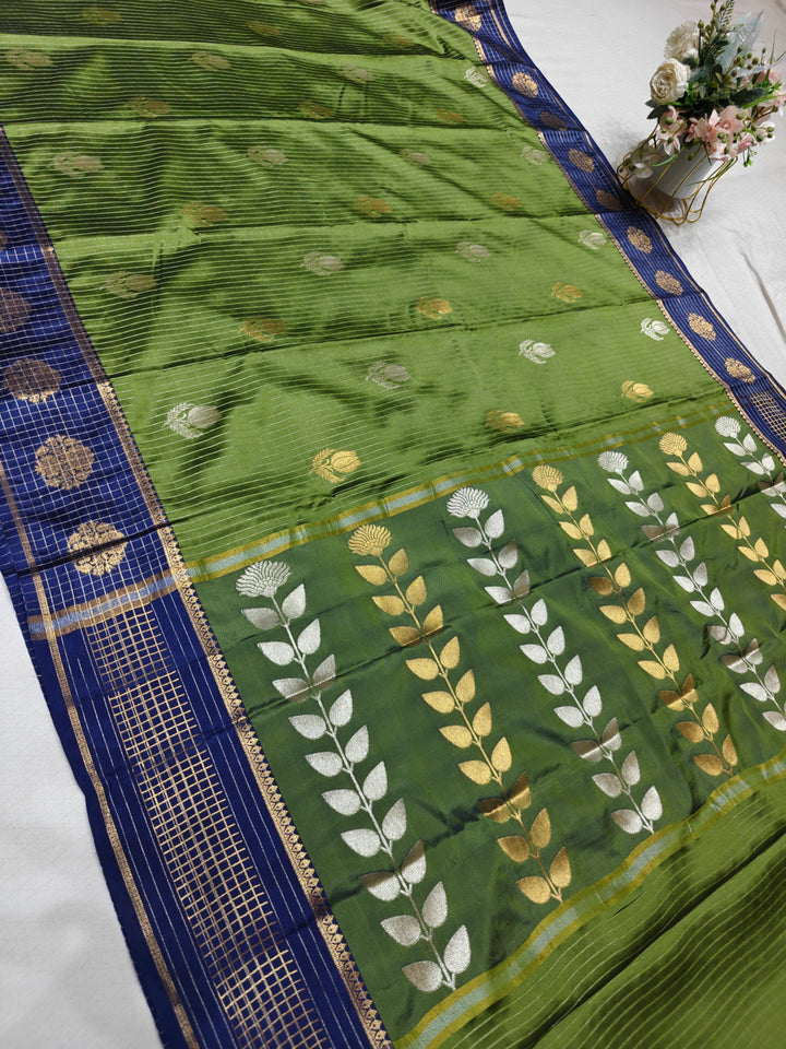 BANARASI TRENDING GREEN WITH ROYAL BLUE BORDER