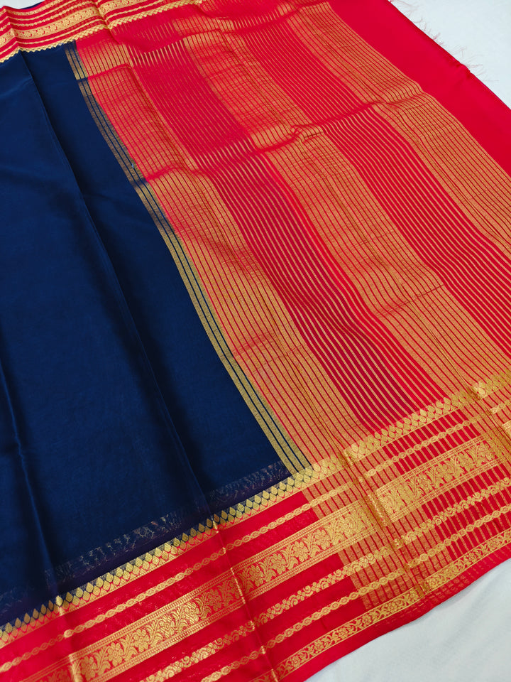 NAVY BLUE CREPE WITH RED BORDER
