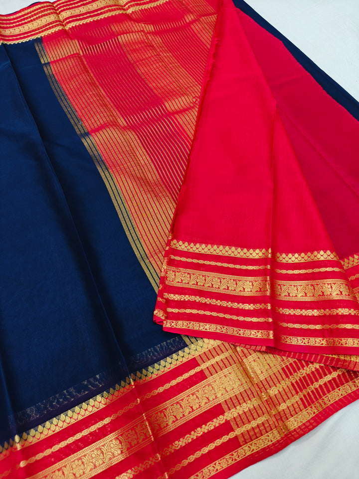 NAVY BLUE CREPE WITH RED BORDER