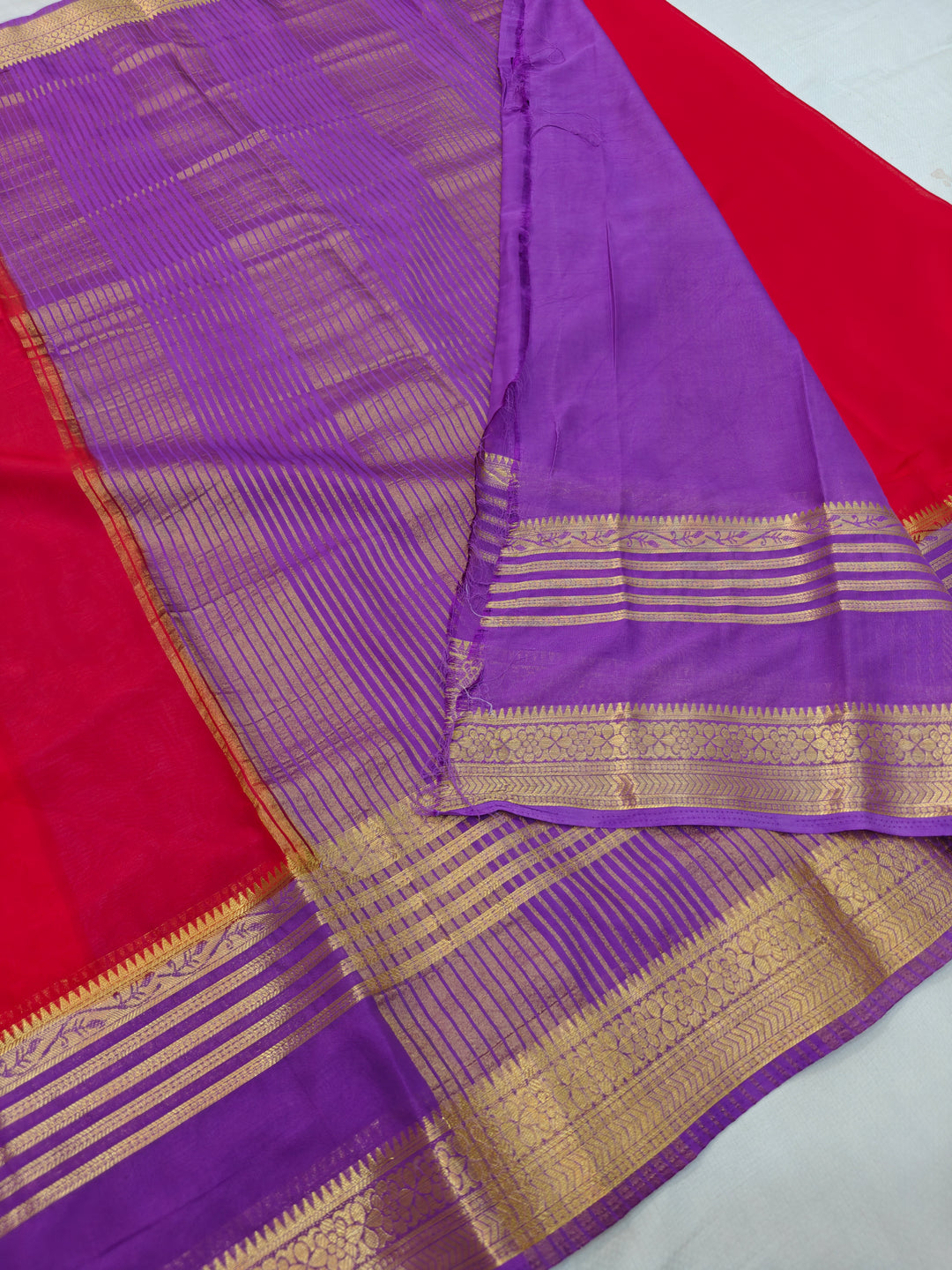 RED CREPE WITH LAVENDER BORDER