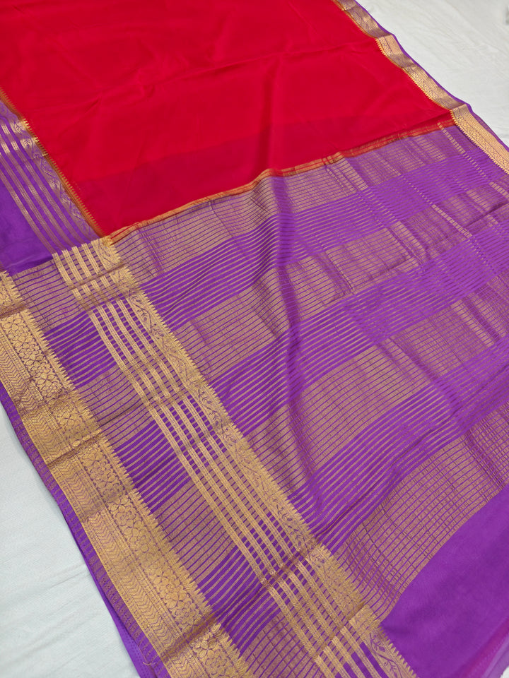 RED CREPE WITH LAVENDER BORDER