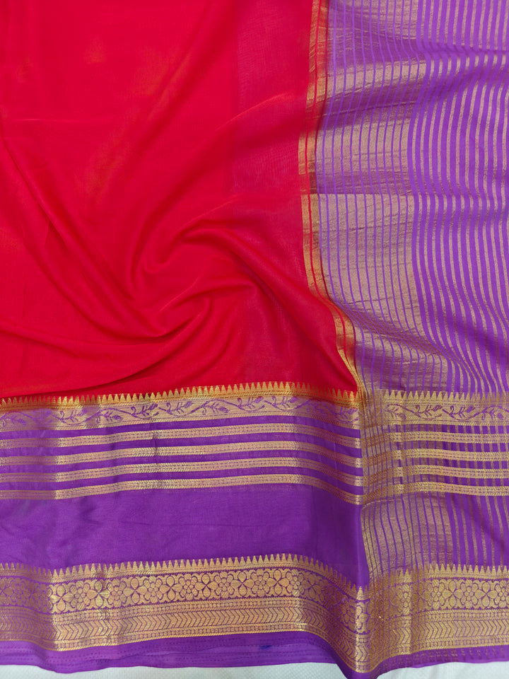 RED CREPE WITH LAVENDER BORDER