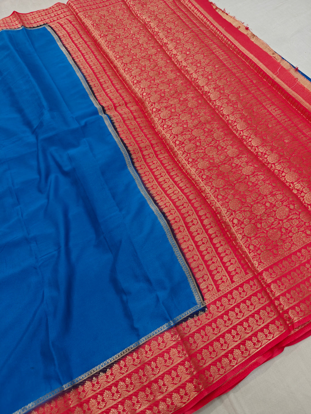 COBALT BLUE CREPE WITH RED BORDER