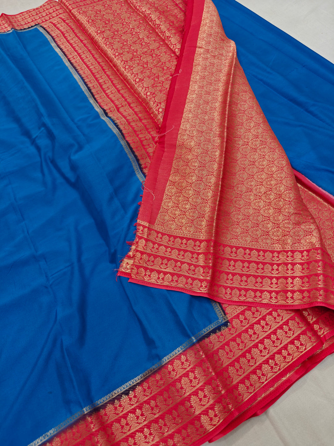 COBALT BLUE CREPE WITH RED BORDER