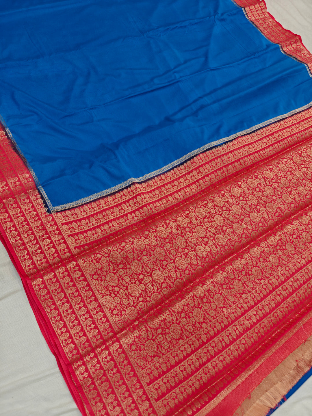 COBALT BLUE CREPE WITH RED BORDER