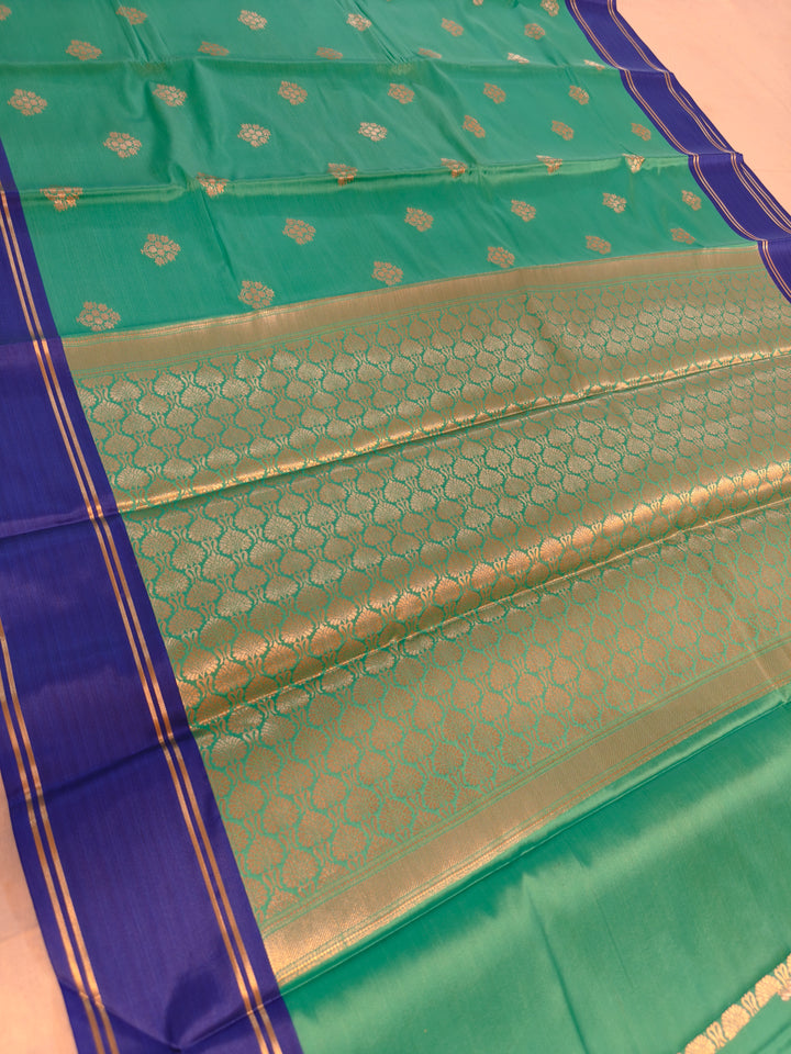 SEA GREEN BANARSI KATAN SILK WITH ROYAL BLUE BORDER