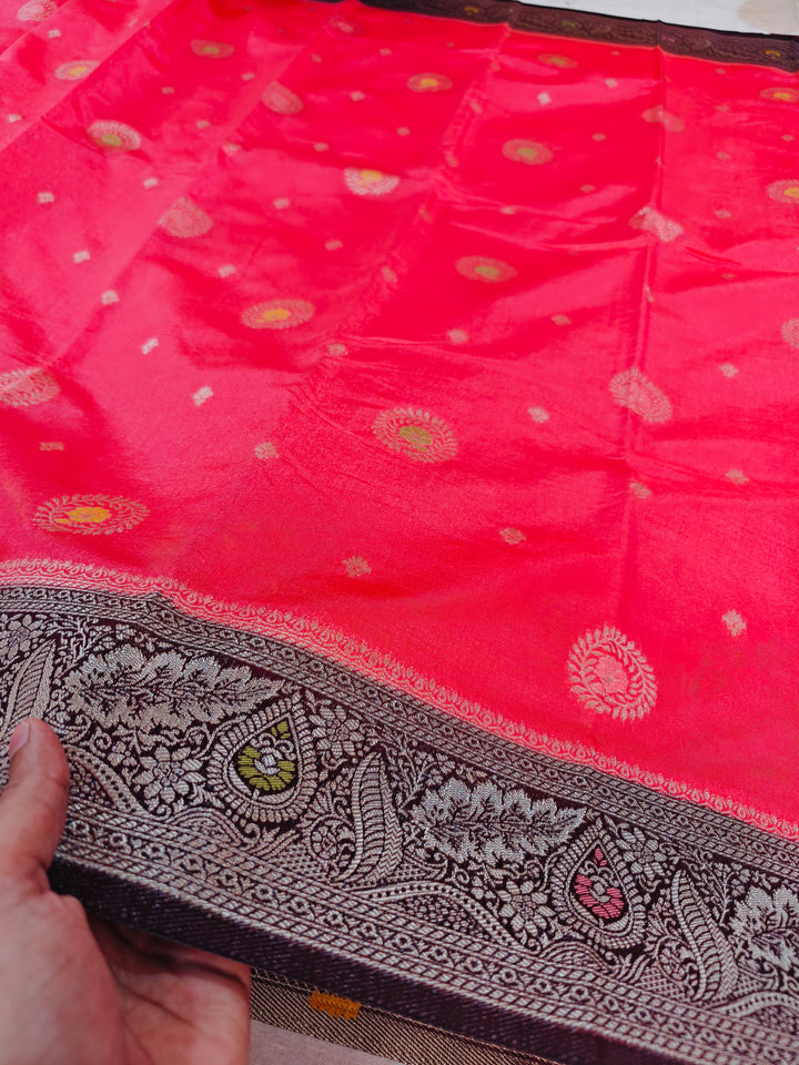 PEACH PAPER SILK MINAKARI WITH GARNET BORDER