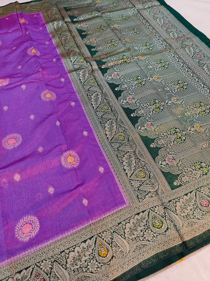 VIOLET PAPER SILK WITH BOTTLEGREEN BORDER