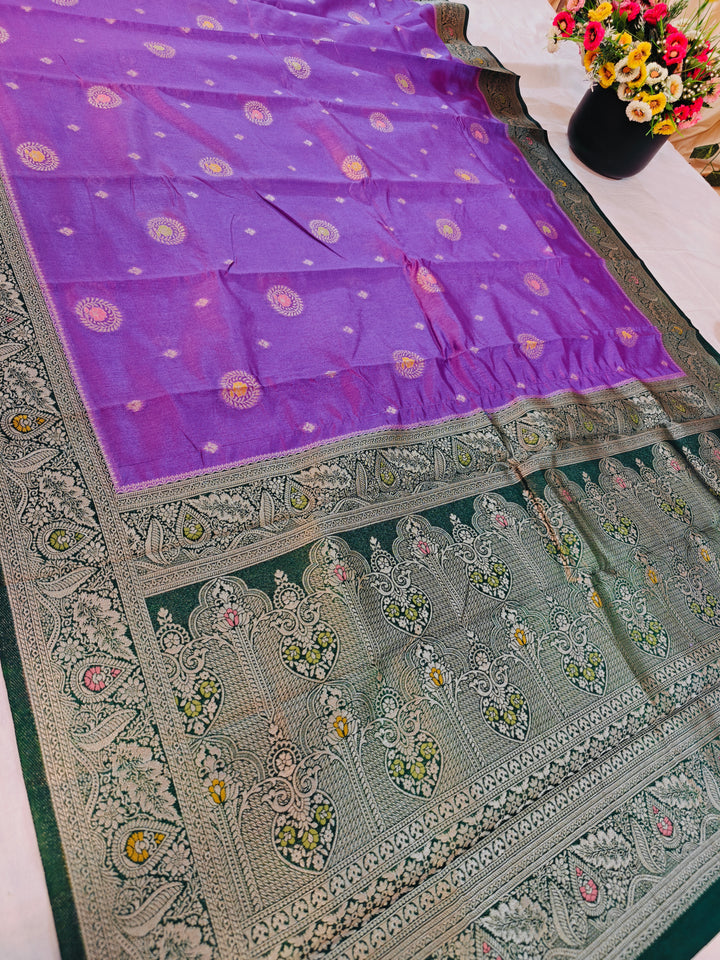 VIOLET PAPER SILK WITH BOTTLEGREEN BORDER