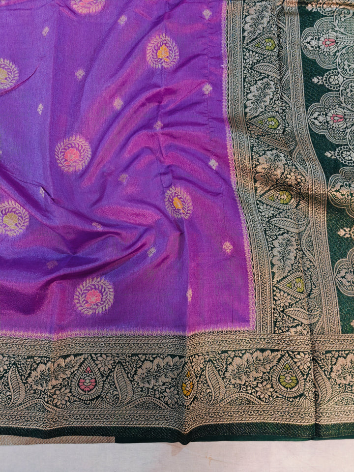 VIOLET PAPER SILK WITH BOTTLEGREEN BORDER