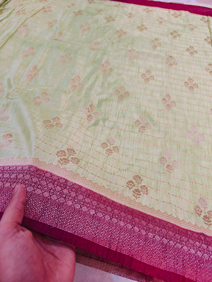 PISTA GREEN SOFTMATKA LINEN WITH MAGENTA BORDER