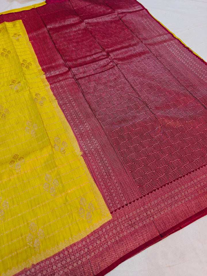 MUSTARD GOLD SOFT MATKA LINEN WITH MAGENTA BORDER