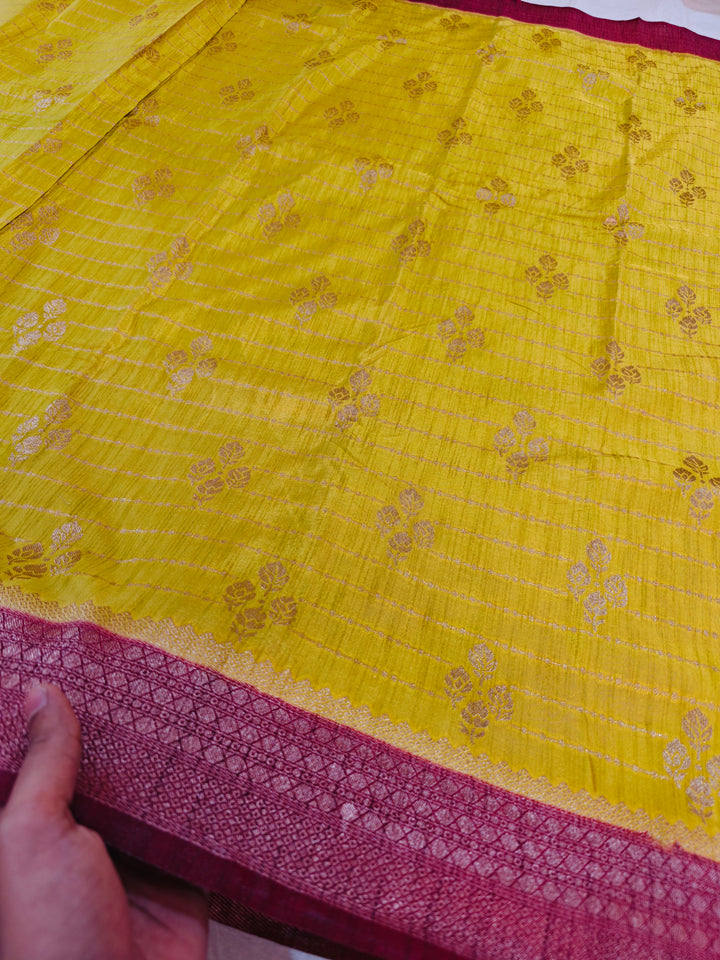 MUSTARD GOLD SOFT MATKA LINEN WITH MAGENTA BORDER
